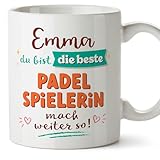 MUGFFINS Tazas Personalizadas para JUGADORA DE PADEL mujer - En Alemán - Mach weiter so! - 11 oz / 330 ml - Regalo Personalizable original y divertido