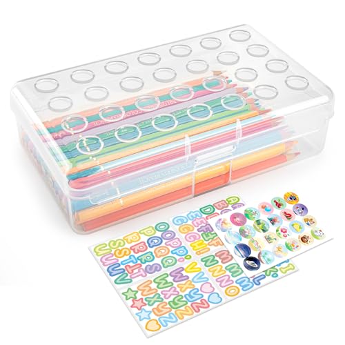 Kcjdd Personalized Pencil Box,Clear Hard Pencil Case with Stickers for Back to School,Plastic Marker Crayon Box with Snap-tight Lid,Stackable Storage Box Art Craft Organizer Box,Standard Size (Clear)