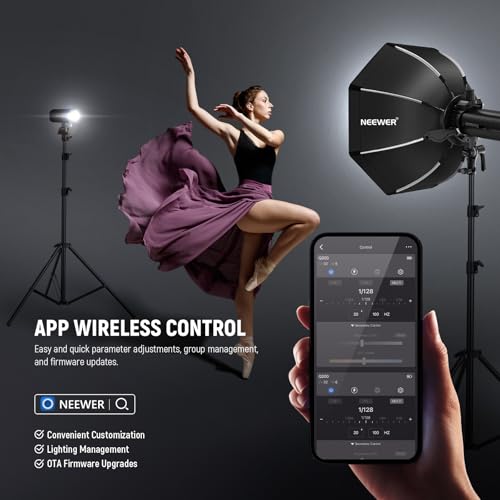 NEEWER Q200 Monolight 200Ws 2.4G TTL 1/8000 HSS App Control Outdoor Studio Strobe with Cleaning Cloth 3200mAh Battery Photography Speedlite 10W Modeling Light 0.01-1.5s Recycle 750 Full Power Flash