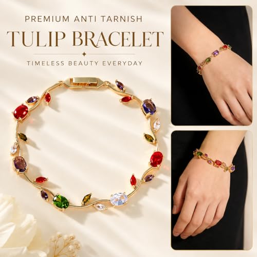 Image of Shining Diva Fashion Tulip Bracelet for Women, Floral Crystal, Anti Tarnish Jewellery Stylish Bracelet Gifts for Girls