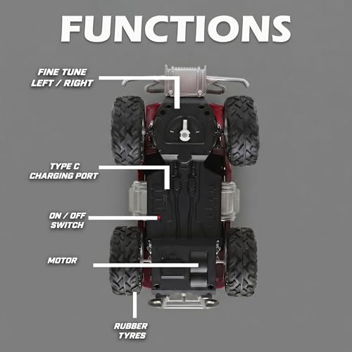 Image of Amazon Brand - Jam & Honey Off Roader Rechargeable Remote Control Car | RC Monster Truck with LED Headlights, Type-C Charging, Anti-Skid Tyres, 120 Ft Range | 2.4GHz Remote Controller (MT507) (Red)