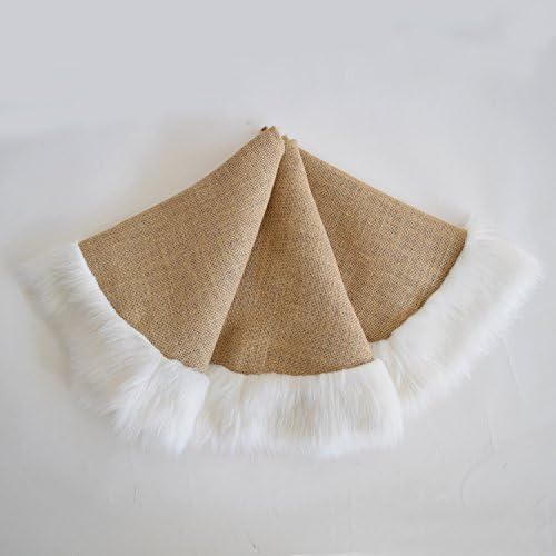 Gireshome 36inch Jutte Burlap Linen Fabric with White Faux Fur Border,Christmas Tree Skirt Xmas Tree Decoration Merry Christmas Supplies Christmas Decoration