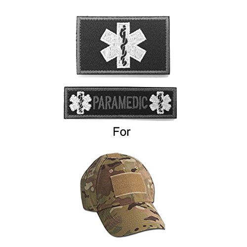 WZT 2 Pieces Paramedic Morale Tactical Patch with Backing Decorative Embroidered Badge Appliques (Black)
