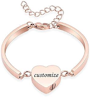 shajwo Cremation Bracelet for Women Stainless Steel Heart Custom Name Urn Cuff Bangle