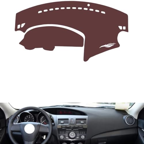 Anti-Slip Sun-Proof Dashboard Cover Compatible with Mazda 3 2011-2015, Premium Leather (Brown)