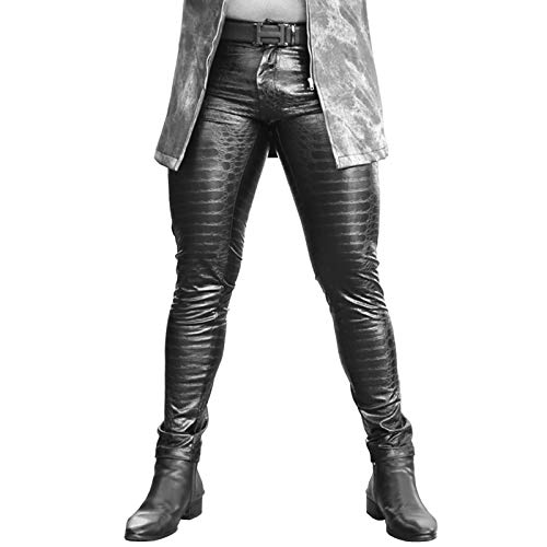 LESOYA Men's Stretchy PU Leather Pants Mid-Rise Slim Fit Long Pants Biker Trousers