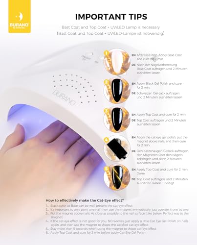 BURANO Esmalte de gel 9D Olho de Gato – Esmalte magnético com 6 cores conjunto holográfico de gel de