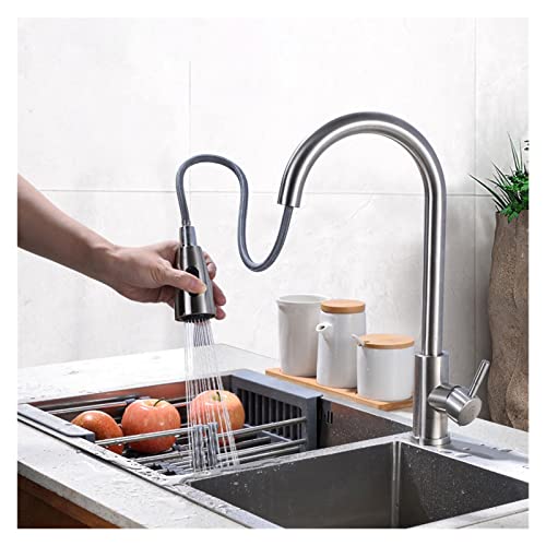 Mitigeur de cuisine design en nickel brossé durable avec bec rétractable