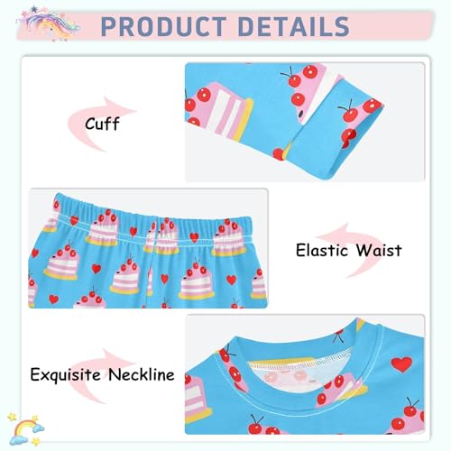 ALAZA Blue Cake Cherry Heart 2 Piece Pajama Set Long Sleeve Top and Pants Sleepwear Unisex4