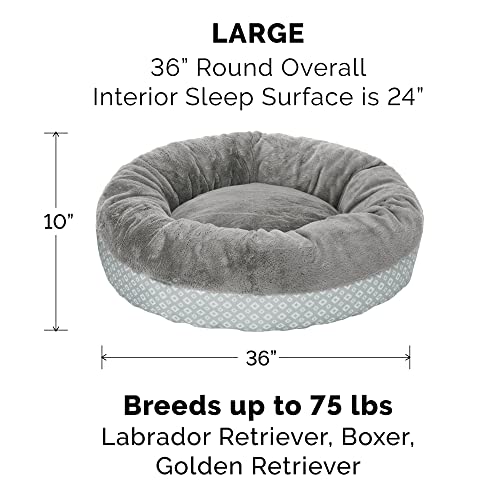 Image of Furhaven Dog Plush Donut Bed, 36' Round, Gray, Large, 75 lbs Capacity, Recycled Fill, Removable Cover