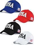 ROLVNHTV 4 Pieces USA Hats for Men American Flag Cap Adjustable Embroidered Patriotic Baseball Hat MAGA Hat for Men