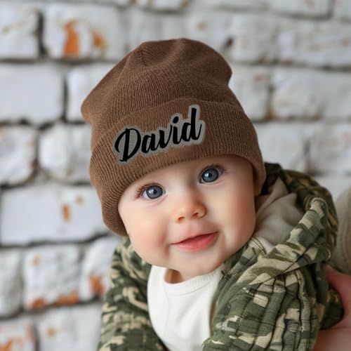 Custom Name Beanie Hats for Baby Boys Girls, Personalized Leather Patch Beanies for Infants Toddlers Adults2