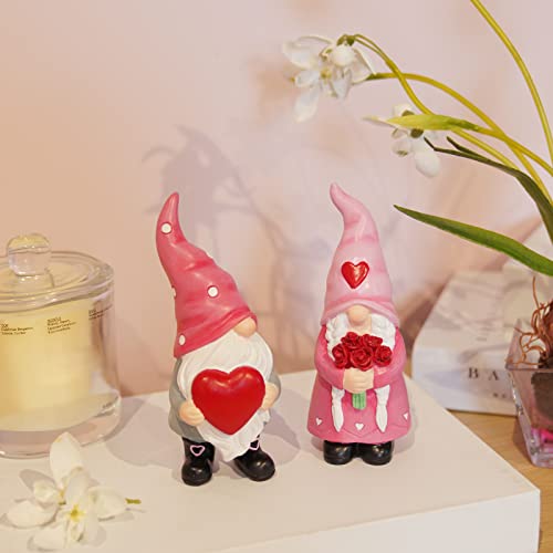 Gnomes Valentines Decorations Table Ornaments - 2 Pc Christmas Gnomes Figurines Valentine's Day Decor Gifts For Him Resin Handmade Sweet Mr And Mrs Gnomes Decor For Home 5.25H Inch Newman House Studio #TOP7