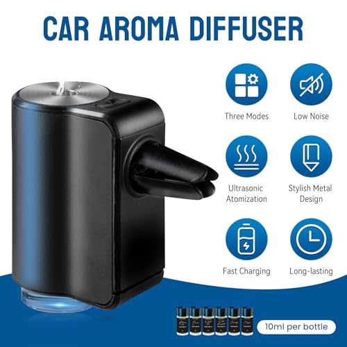 Featwell Car Air Freshener, Three Adjustable Modes Intelligent Car Aroma Diffuser, Rechargeable Car Aroma Diffuser, Black