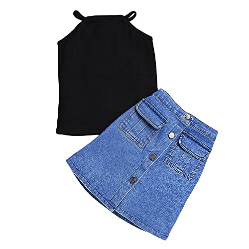 Image of Hopscotch Girls Black Solid T-shirt and Skirt Set