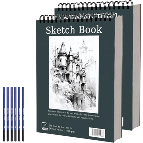 Reviews de Blocs y cuadernos de dibujo . 37 2PCS 100 Hojas Bloc de Dibujo, 9 * 12IN Cuaderno de Bocetos Encuadernado en Espiral,Incluye 6 Lápices,Diseño con Bordes Desprendibles, Ideal para Dibujar