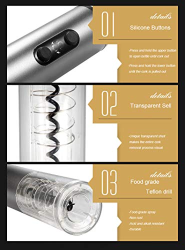 Thriving Electric Wine Bottle Opener Kit, Rechargeable Motorized Operated Automatic Corkscrew Opener With Foil Cutter, Pourer, Vacuum Pumping Stopper, Usb Line (Silver) #TOP3