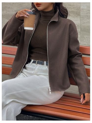 SOLY HUX Women's Tweed Jacket Zip Up Mock Neck Long Sleeve Casual Jackets Outerwear4