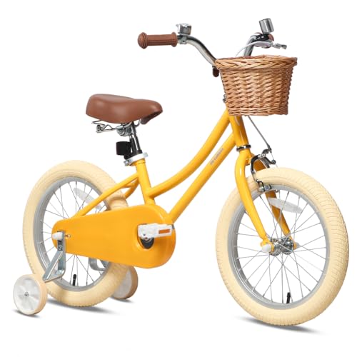 Image of Petimini Vintage Kids Bike for Girls, 12-20 Inch Classic Bicycle with Wicker Basket & Bell, High Tensile Steel Frame, Training Wheels (12-18 inch), 85% Pre-Assembled, Retro Bike for Outdoor Riding