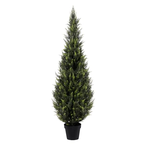 ZEEOZE 5FT Artificial Cedar Topiary Trees (1 Pack) - UV Resistant Faux Evergreen Shrubs Extra Dense Foliage Realistic Fake Pine Cypress Plants Easy Assembly for Front Porch Garden Indoor Office Decor