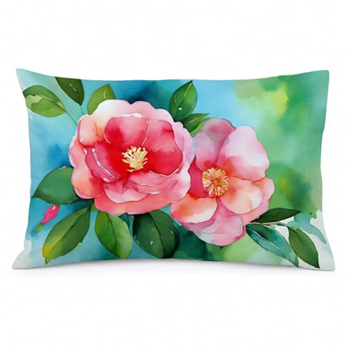 Caroline's Treasures DAC1621PILLOWCASE Alabama Camellia in Watercolor Fabric Standard Pillowcase Lightweight Super Soft Easy Care Decorative Artwork Pillowcase, Standard
