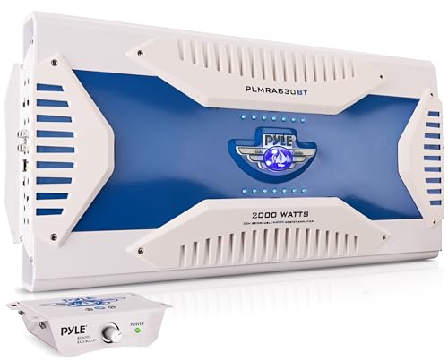 Pyle 2.1 Bluetooth Marine Amplifier Receiver - Waterproof 6 Channel Wireless Bridgeable Audio Amp for Stereo Speaker with 2000 Watt Power Dual MOSFET Supply GAIN Level and LED Indicator - PLMRA630BT