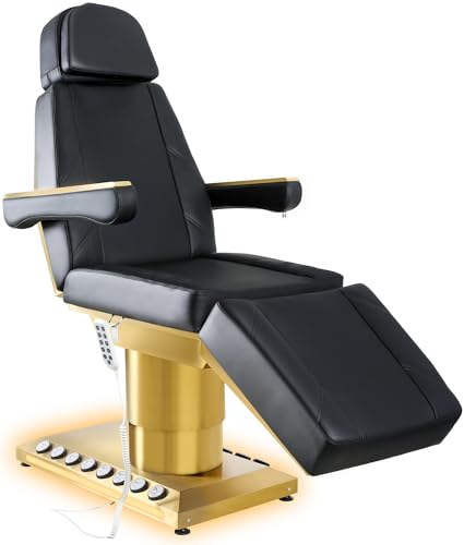 Vakiorn Elektrische Kosmetikliege 4 Motoren 200W Behandlungsliege, 200 kg weiß Kosmetikstuhl Therapieliege Tattooliege Massageliege Höhenverstellbare Massagebank mit Sitzheizung (Schwarz)
