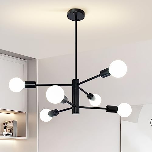 Mlihove Modern Sputnik Chandeliers Black 6-Lights Industrial Pendant Lighting Height Adjustable Mid Century Ceiling Light Fixture For Living Rooms Bedroom Kitchen Dining Room Foyer #TOP11