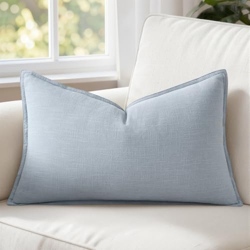 MIULEE Decorative Linen Pillow Covers 12x20 Inch Light Blue ​Boho