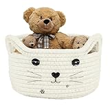 HUANR Blanco Cestas Bebe, Cuerda de Algodón Cesta Juguetes Infantil, Lindo Gato...