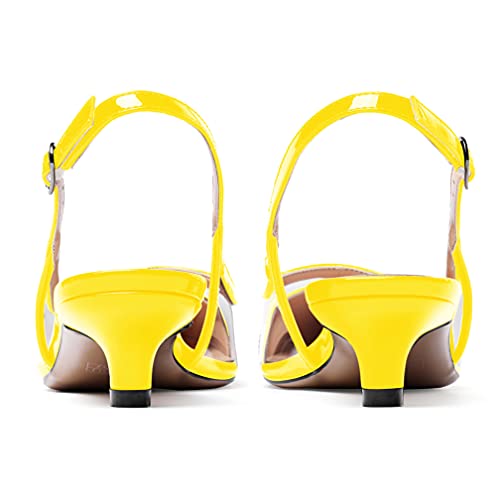 WAYDERNS Women's Patent Leather Transparent Clear Pointed Toe Patchwork Ankle Strap Slingback Low Kitten Heel Pumps Shoes 1.5 Inch4