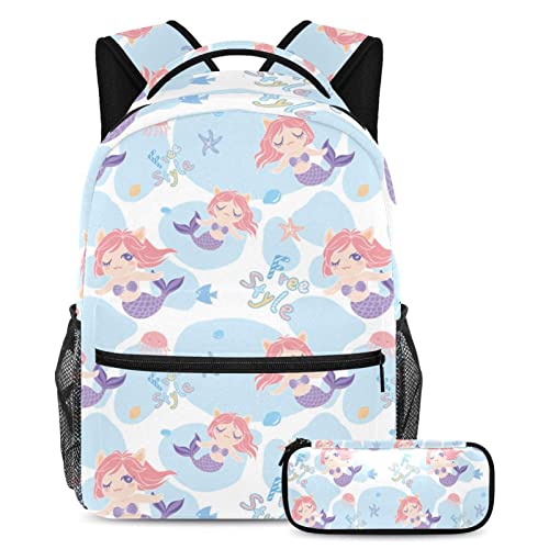 Sac à dos sirène avec trousse à crayons pour l'école primaire et les loisirs des filles