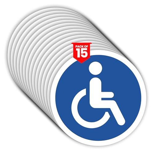 15 x Wheelchair Accessible Signs | 2 inch Diameter Vinyl Handicap Stickers | Self-Adhesive, Weatherproof Handicap Disabled Symbols | Indoor and Outdoor Use
