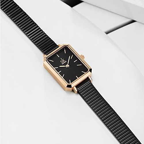 SHENGKE SK Unique Square Watch Women with Stainless Steel Mesh Band Genuine Leather Elegant Rectangle Stylish Ladies Watches