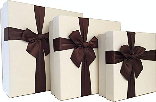 Cypress Lane Gift Boxes with Ribbon, a Nested Set of 3 (White)