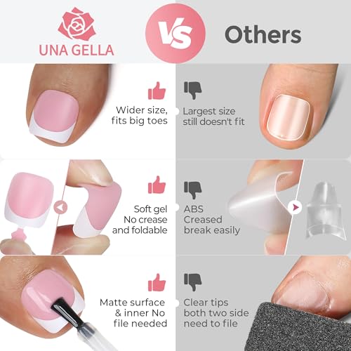 Image of UNA GELLA French Press On Toenails - 15 Sizes Pre-Etched Berry Pink French Toe Nail Press Ons Soft Square Gel False Toenails Fake Toe Nails 180Pcs for Women Big Toes Nail Extensions Pedicure Home DIY