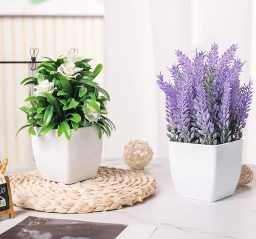 Der-Rose-2-Pack-Small-Fake-Plants-Faux-Plants-Indoor-with-Flowers-for-Home-Bathroom-Kitchen-Office-Desk-Decor