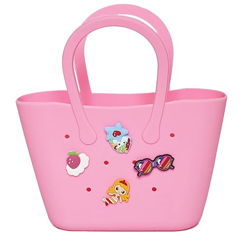 MASOMR Mini Rubber Tote Bag for girls/Small Rubber Beach bag for kids (pink)