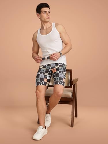 Image of BULLMER Regular Fit Cotton Blend Summer Shorts for Men - Pack of 1 | Printed Shorts for Men Grey