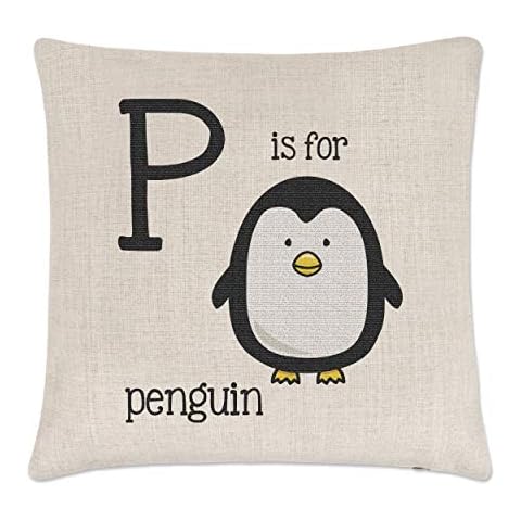 Funda de Cojín Letra P Pingüino Lino Cover