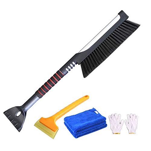 YJFENG Eiskratzer Schneebürstenbesen Schaber 2 In 1 Für PKW, Stretch Extendable, Ausgestattet Mit Oxford Spatel, Handtuch, Handschuhe (Color : Black, Size : 63-91cm) Cover