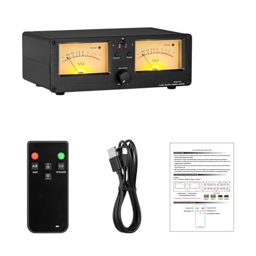 Aluminium 2 In 2 Out Double Analog Meter Sound Switcher Box Mit Panel Anzeige Fernbedienung Für Lautsprecherverstärker Aluminium Switcher Für Mehrere Lautsprecher