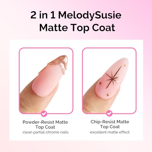 Image of MelodySusie 2Pcs 15ml Matte Gel Top Coat - Powder-Resist Formula, Long-Lasting UV Curable for Detail Chrome Powder Painting, DIY Nail Art, Salon-Grade Matte Finish