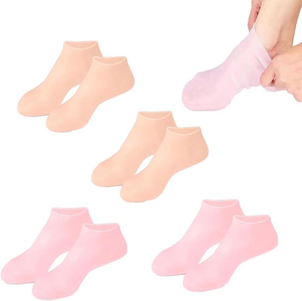 4 Pairs Silicone Moisturizing Socks Women Foot Care Silicone Pedicure Socks Men Anti Slip Spa Gel Socks for Dry Cracked Feet (Multi)