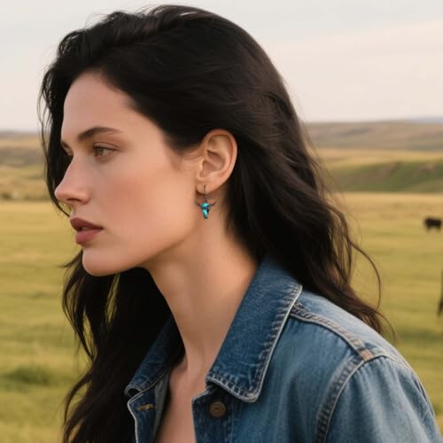 Midir&Etain Turquoise Earrings 925 Sterling Silver Texas Western Cow/Cactus/Boot Dangle Earrings Cowgirl Cowboy Jewelry for Women4