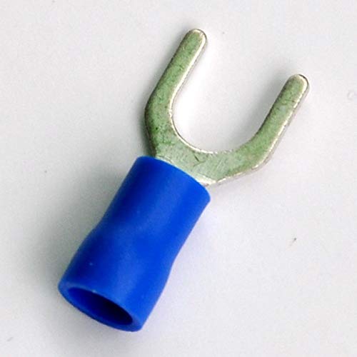 Davitu (1000 pcs/lot) Crimp Spade Wire Connector, 16~14AWG, 1/4, 27AMP, Blue, Fork Terminal.