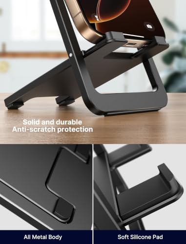 Image of Cell Phone Stand, JSAUX Foldable Aluminum Adjustable Phone Holder for Desk Portable Travel Holder Office Desk Accessories Compatible for iPhone 14 13 12 11 Pro Max X Xr Samsung S22 S21 A53 Switch Pink