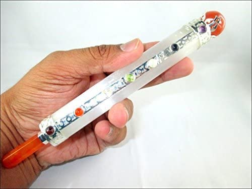 Jet Selenite Chakra Pointed Stick Approx. 7 inch Carnelian Ball Point Divine Spiritual Energized Charged Cleansed Programmed Pure Genuine Free Booklet Jet International Crystal Therapy