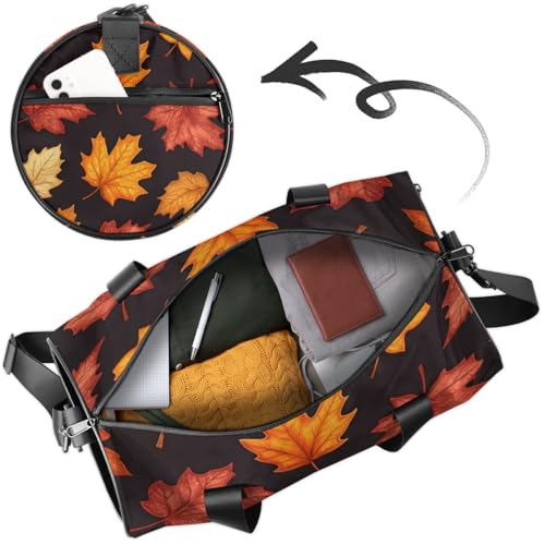Falling Maple Leaves Round Barrel Sports Fitness Bag, Travel Luggage Bag, Reusable Handbag, Suitable For Men and Women4