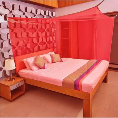 Image of RN Enterprise Mosquito Net, Polyester Material, Coloring Cotton Tape with Foam Bottom (Red, Double Bed (5x7 Feet))